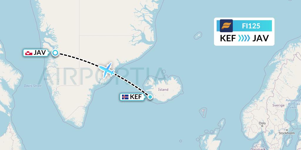 FI125 Icelandair Flight Map: Reykjavik to Ilulissat