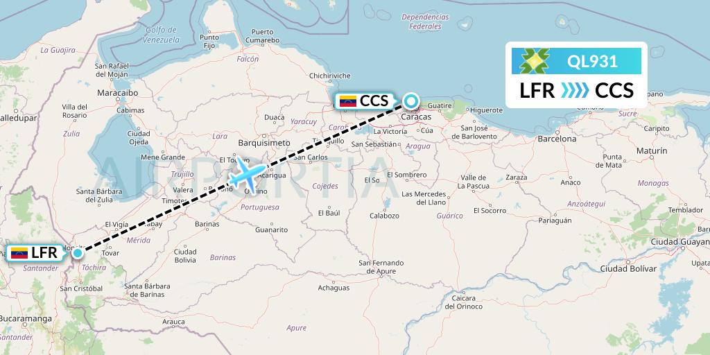 QL931 Laser Airlines Flight Map: Venezuela to Caracas