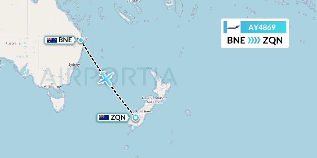 AY4869 Finnair Flight Map: Brisbane to Queenstown