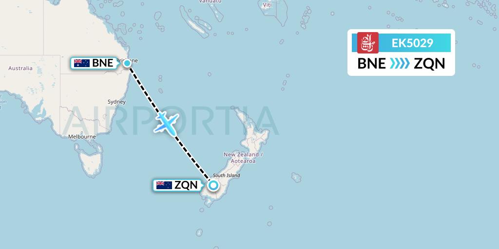 EK5029 Emirates Flight Map: Brisbane to Queenstown