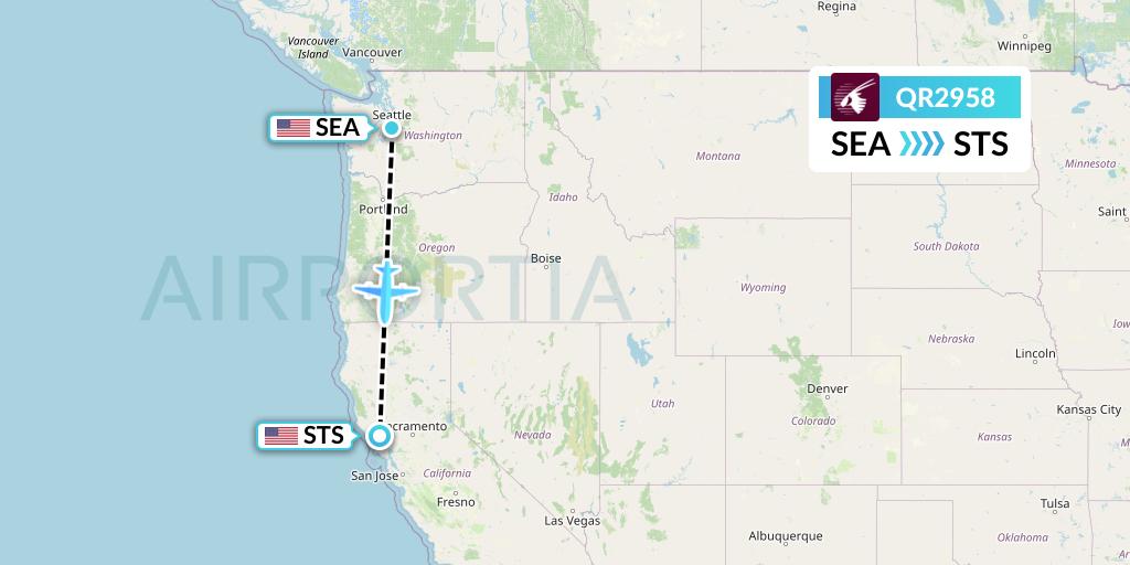 QR2958 Qatar Airways Flight Map: Seattle to Santa Rosa