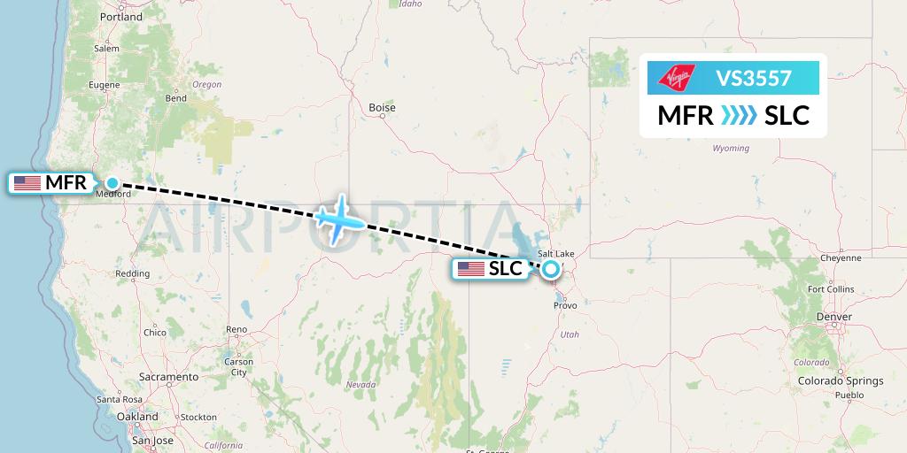 VS3557 Virgin Atlantic Airways Flight Map: Medford to Salt Lake City