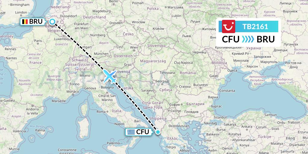 TB2161 TUI fly Belgium Flight Map: Corfu to Brussels