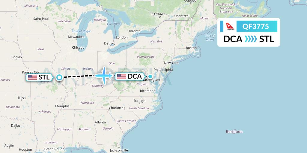 QF3775 Qantas Flight Map: Washington to St. Louis