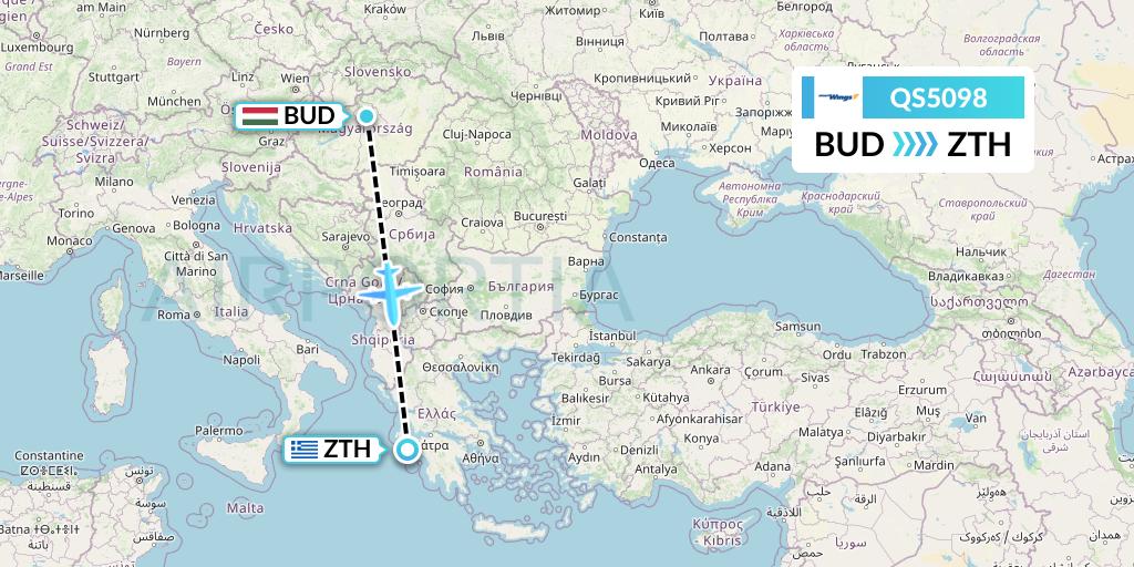 QS5098 Smartwings Flight Map: Budapest to Zakynthos