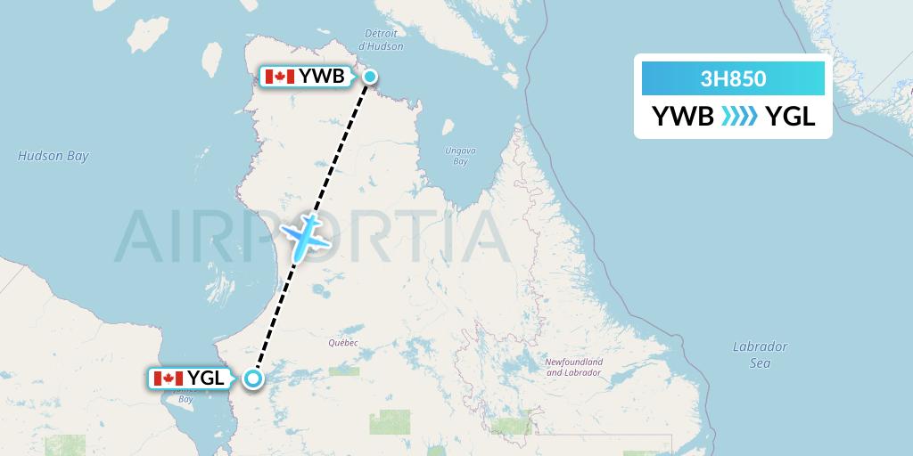 3H850 Air Inuit Flight Map: Kangiqsujuaq to La Grande Riviere