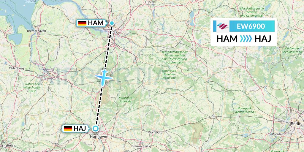 EW6900 Eurowings Flight Map: Hamburg to Hannover