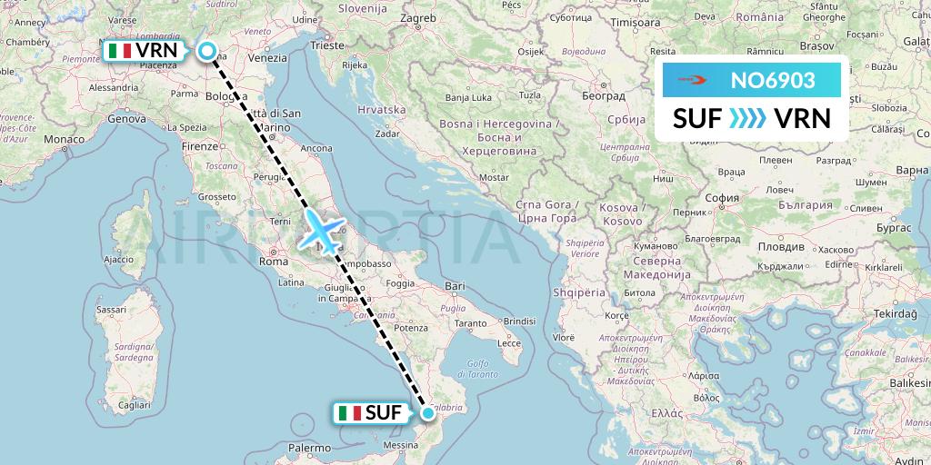 NO6903 Neos Flight Map: Lamezia Terme to Verona
