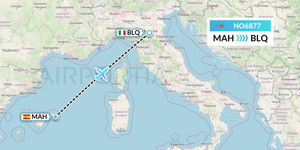 NO6877 Neos Flight Map: Mahon to Bologna
