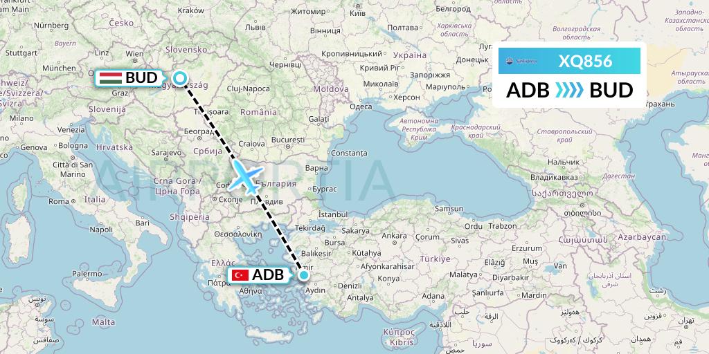 XQ856 SunExpress Flight Map: Izmir to Budapest