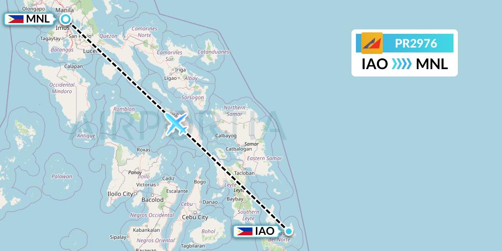 PR2976 Philippine Airlines Flight Map: Del Carmen to Manila