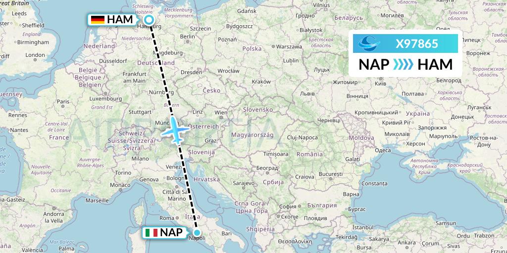 X97865 Avion Express Flight Map: Naples to Hamburg