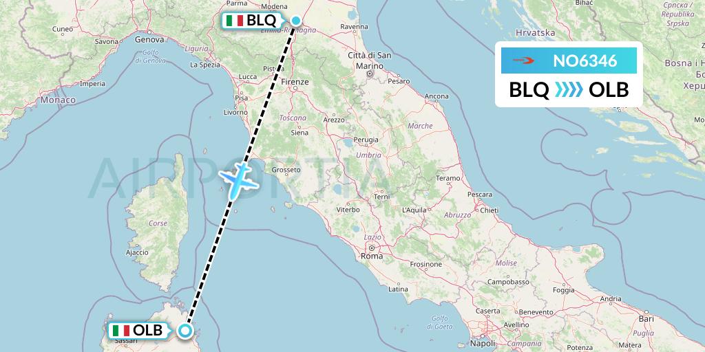 NO6346 Neos Flight Map: Bologna to Olbia
