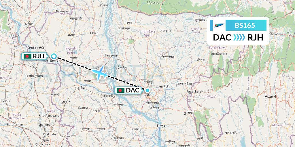BS165 US-Bangla Airlines Flight Map: Dhaka to Rajshahi