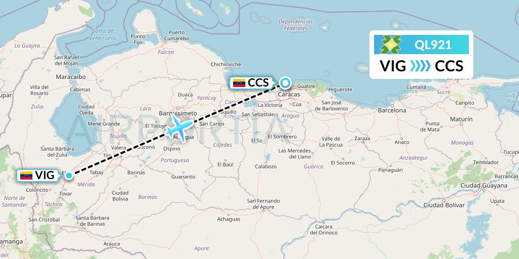 QL921 Laser Airlines Flight Map: El Vigia to Caracas