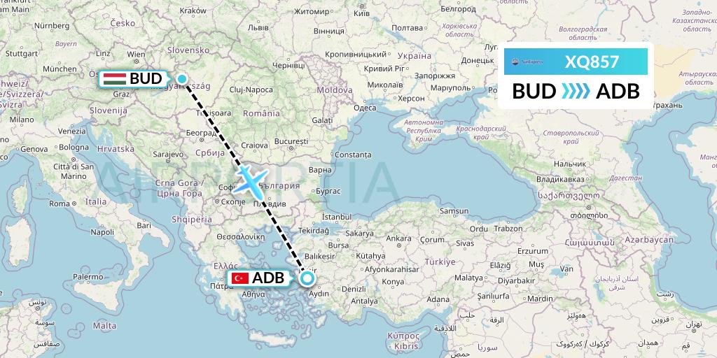 XQ857 SunExpress Flight Map: Budapest to Izmir