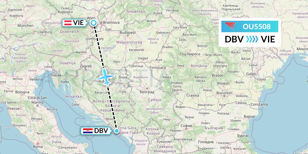 OU5508 Croatia Airlines Flight Map: Dubrovnik to Vienna