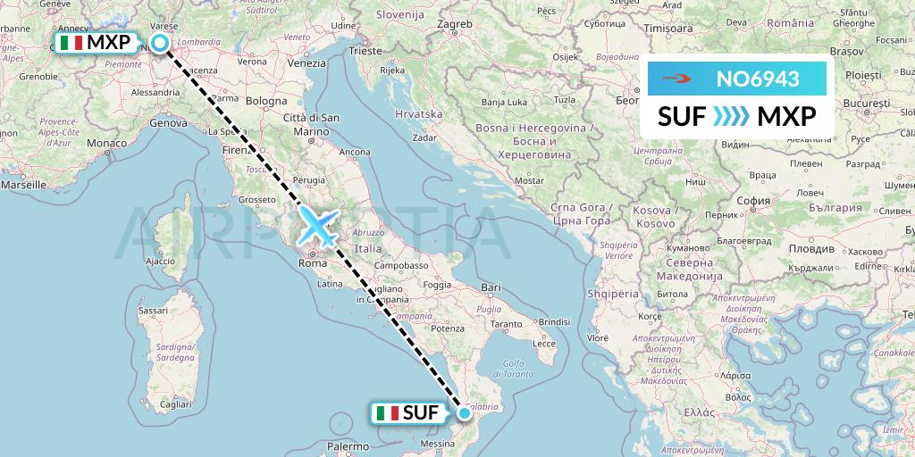 NO6943 Neos Flight Map: Lamezia Terme to Milan