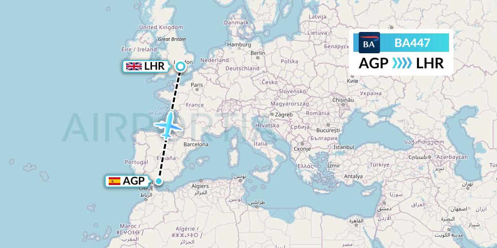 BA447 British Airways Flight Map: Malaga to London