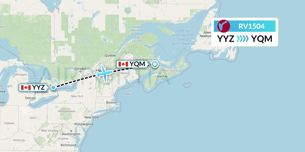 RV1504 Air Canada Rouge Flight Map: Toronto to Moncton