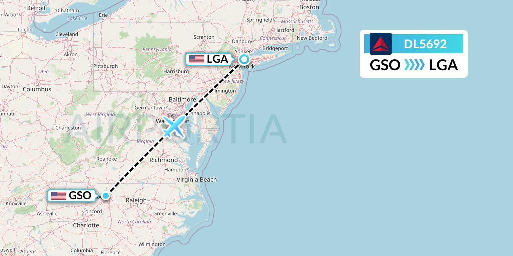 DL5692 Delta Air Lines Flight Map: Greensboro to New York