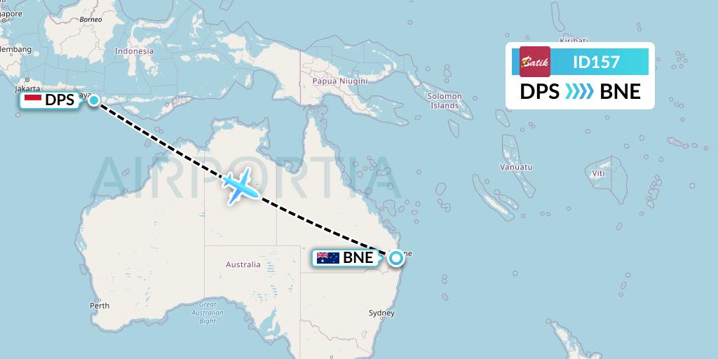 ID157 Batik Air Flight Map: Denpasar to Brisbane