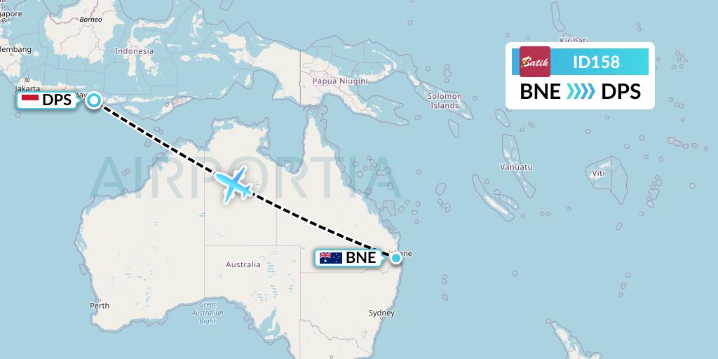 ID158 Batik Air Flight Map: Brisbane to Denpasar