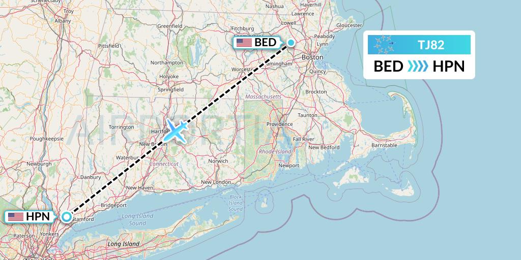 TJ82 Tradewind Aviation Flight Map: Bedford to White Plains