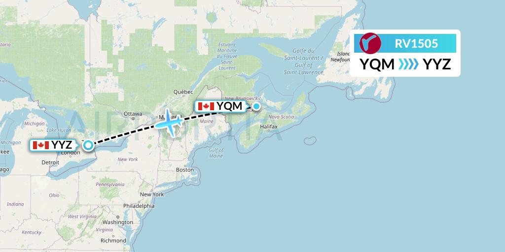RV1505 Air Canada Rouge Flight Map: Moncton to Toronto