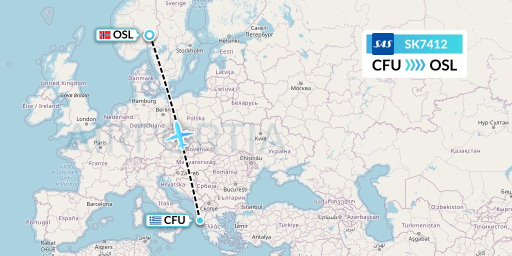 SK7412 SAS Flight Map: Corfu to Oslo