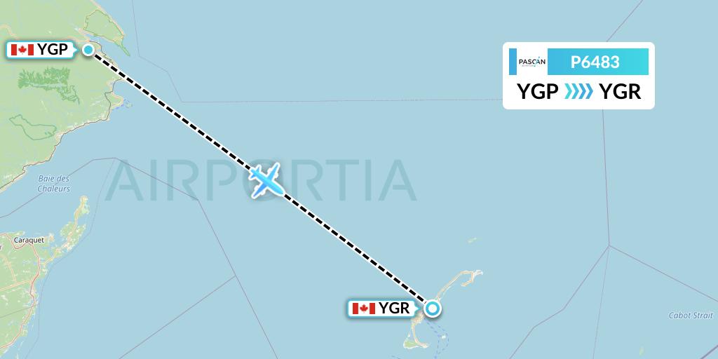 P6483 Pascan Aviation Flight Map: Gaspe to Iles-de-la-Madeleine