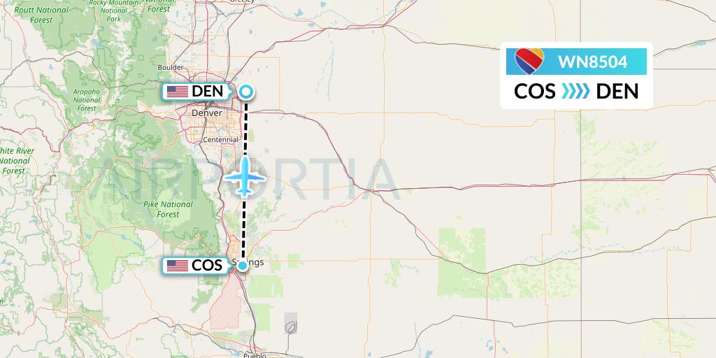 WN8504 Southwest Airlines Flight Map: Colorado Springs to Denver