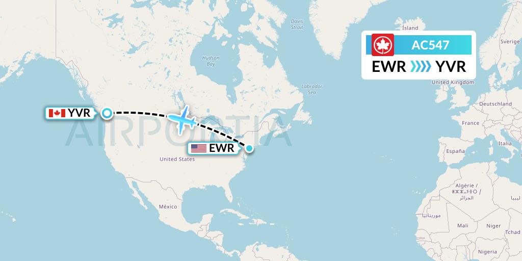 AC547 Air Canada Flight Map: New York to Vancouver