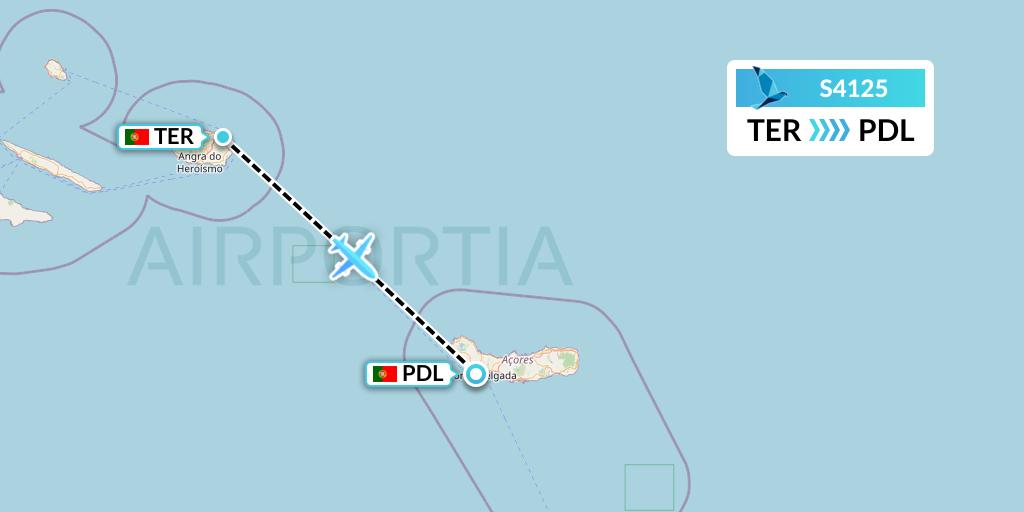 S4125 Azores Airlines Flight Map: Lajes to Ponta Delgada