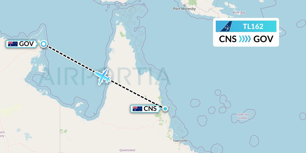 TL162 Airnorth Flight Map: Cairns to Gove