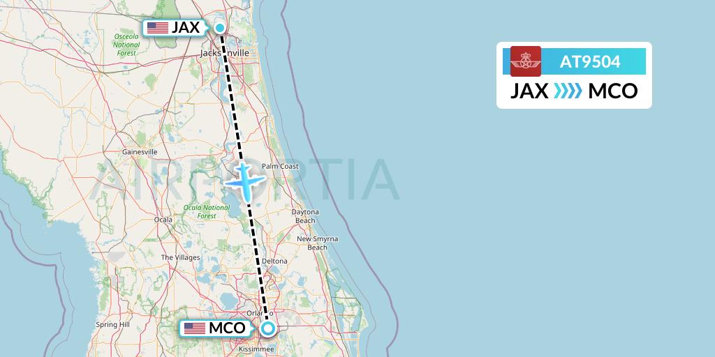 AT9504 Royal Air Maroc Flight Map: Jacksonville to Orlando