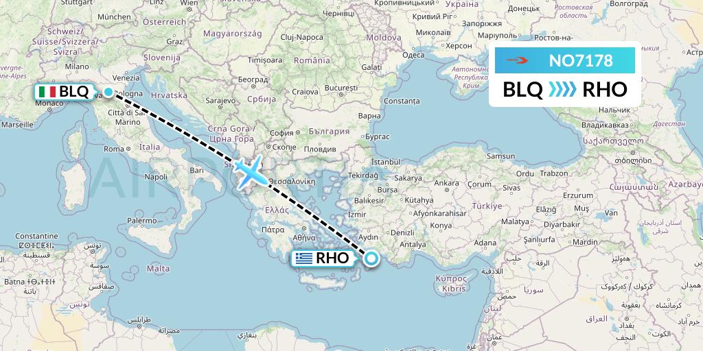 NO7178 Neos Flight Map: Bologna to Rhodes