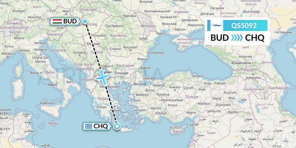 QS5092 Smartwings Flight Map: Budapest to Chania