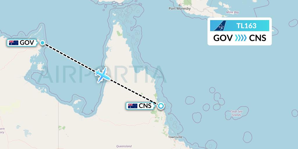 TL163 Airnorth Flight Map: Gove to Cairns