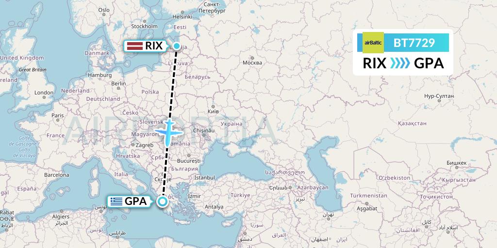 BT7729 Air Baltic Flight Map: Riga to Patras