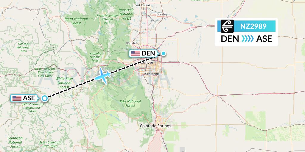 NZ2989 Air New Zealand Flight Map: Denver to Aspen