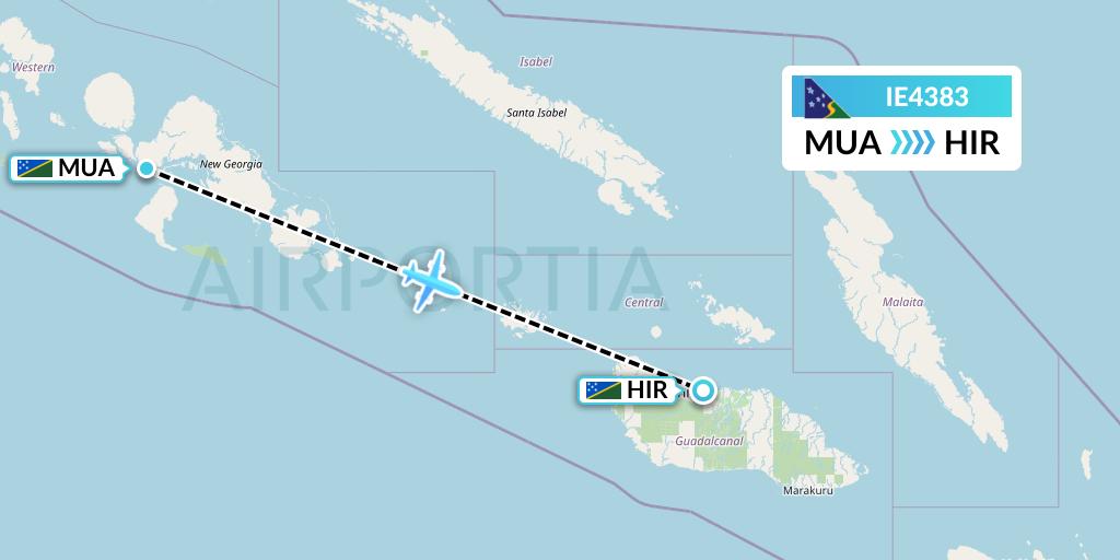 IE4383 Solomon Airlines Flight Map: Solomon Islands to Honiara