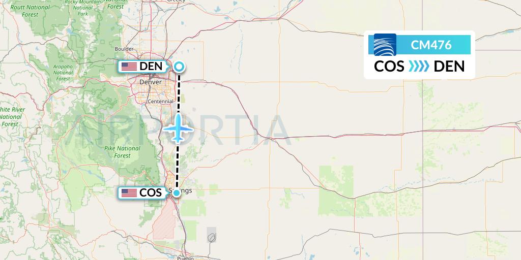 CM476 Copa Airlines Flight Map: Colorado Springs to Denver