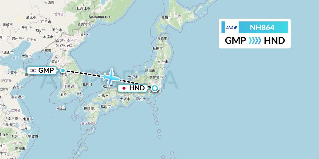 NH864 All Nippon Airways Flight Map: Seoul to Tokyo