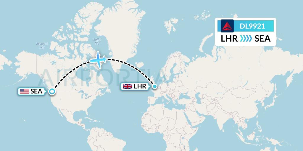 DL9921 Delta Air Lines Flight Map: London to Seattle