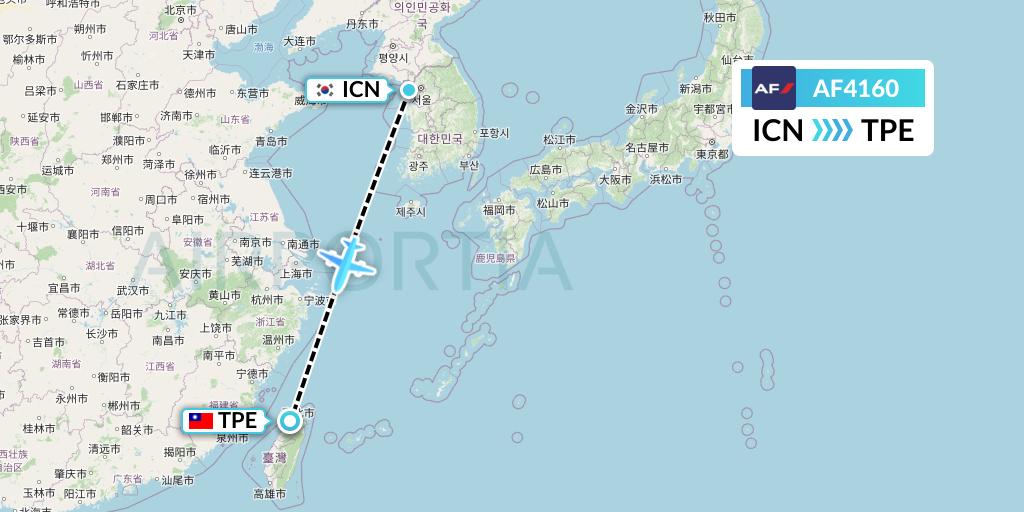 AF4160 Air France Flight Map: Seoul to Taipei
