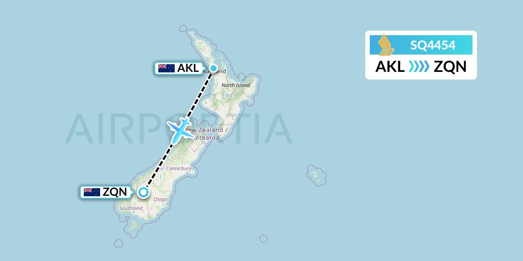 SQ4454 Singapore Airlines Flight Map: Auckland to Queenstown