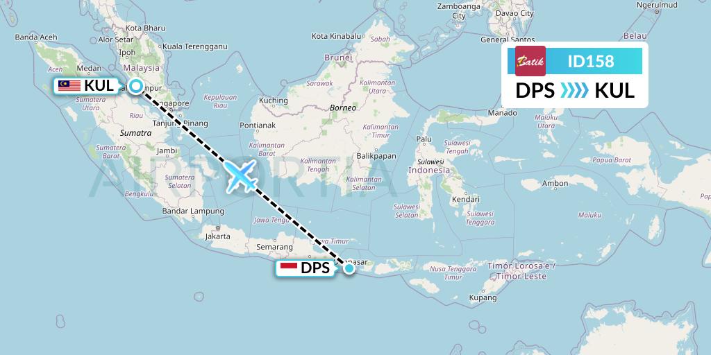 ID158 Batik Air Flight Map: Denpasar to Kuala Lumpur