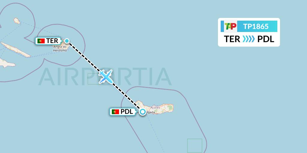 TP1865 TAP Portugal Flight Map: Lajes to Ponta Delgada