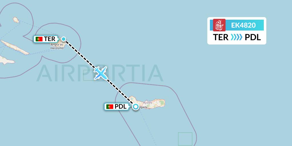 EK4820 Emirates Flight Map: Lajes to Ponta Delgada